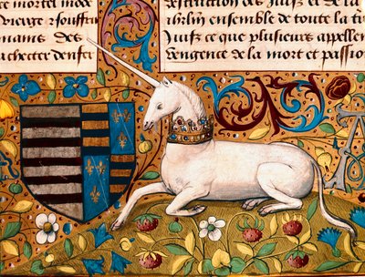 Een eenhoorn en een wapenschild (detail) door Unknown artist