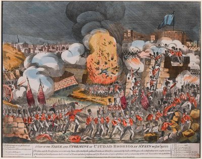 Een uitzicht op de belegering en bestorming van Ciudad Rodrigo in Spanje op 19 januari 1812 door Unknown