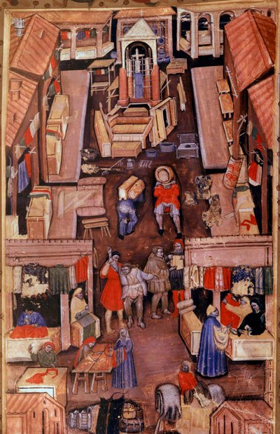 Een wandeling: drapers, kleermakers, kledinghandelaren in een Franse stad door Unknown artist