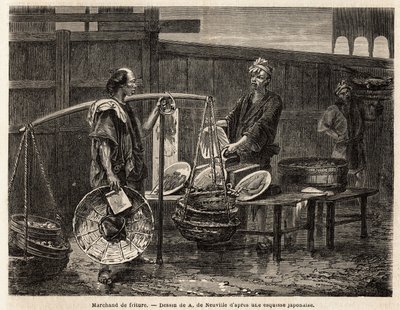 Een wandelende frietverkoper door Unknown artist