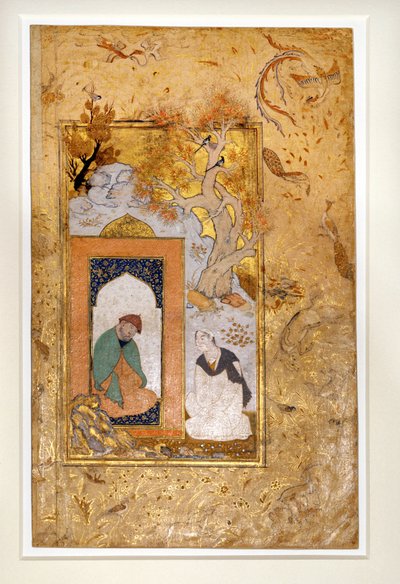Een jonge man bezoekt een dervich (gouache en goud op papier) door Unknown artist