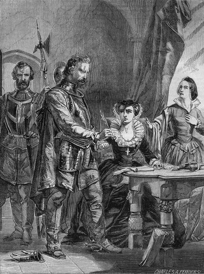 Abdicatie van Mary I Stuart (1542-1587), koningin van Schotland en Frankrijk (1559-1560). Gravure uit 1861. door Unknown artist