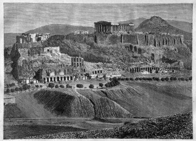 Akropolis van Athene 1881 - Akropolis van Athene in 1881 - gravure door Unknown artist