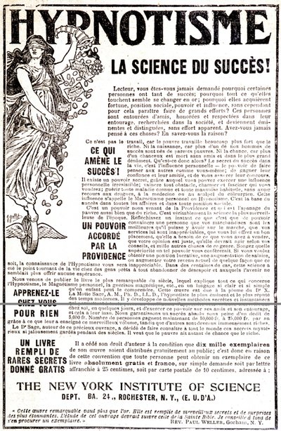 Reclame voor een boek over hypnose - in 