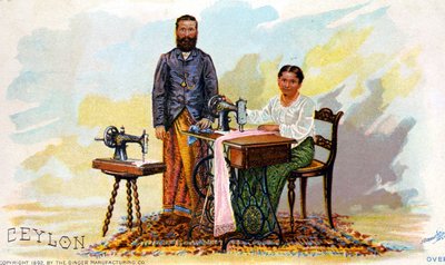 Reclame voor naaimachines van Singer, Ceylon (het huidige Sri Lanka). 1892 door Unknown artist