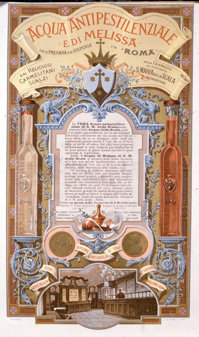 Reclame voor geurwater: water tegen citroenmelisse pest. Chromolithografie van 1895 door Unknown artist