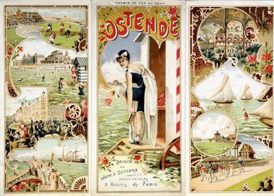 Reclame voor de spoorweg van het Noorden: Oostende, 5 uur van Parijs, sd. eind 19e eeuw door Unknown artist