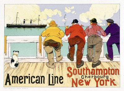 Reclameposter voor de American Line "Southampton, Cherbourg, New York" in "Pictorial Placard", Brussel door Unknown artist
