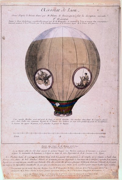 Aerostat de Lyon gebouwd naar een model van de gebroeders Montgolfière (Joseph en Etienne), circa 1783 door Unknown artist