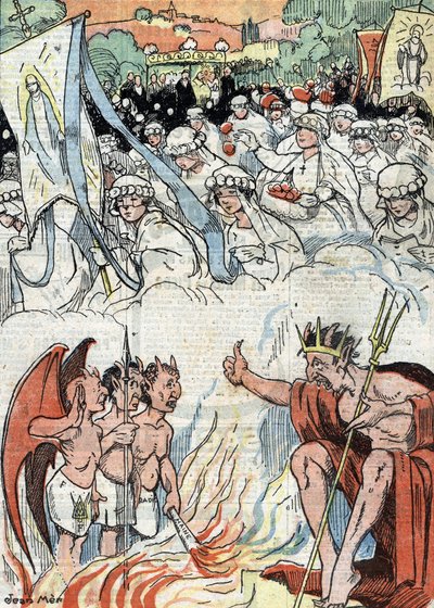 Na een periode van verbod op religieuze openbare evenementen, komen processies en bedevaarten weer op gang in Frankrijk Illustratie uit "Le pelerin" mei 1921 door Unknown Artist
