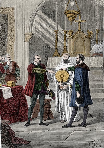 Na verschillende onenigheden tussen de Spaanse conquistadores Francisco Pizarro (Francois Pizarre) door Unknown artist