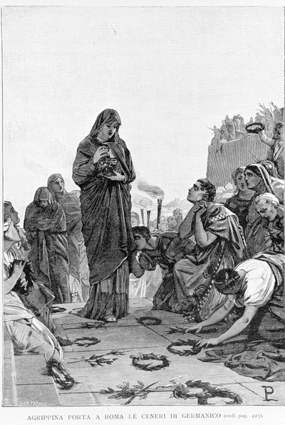 Agrippina de Oudere (14 v.Chr. - 33) brengt de as van haar man Germanicus naar Rome om gerechtigheid te zoeken bij Tiberius voor zijn dood door Unknown artist