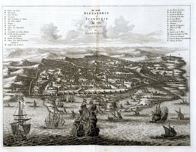Zeezicht van Alexandrië - gravure door Dapper door Unknown artist