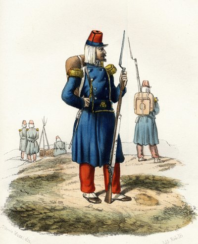 Algerije, lichte infanterie van het Franse leger van Afrika tijdens de expeditie van 1830. In 