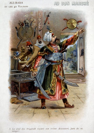 Ali Baba en de 40 rovers (verhalen van duizend-en-een-nacht): De leider van de rovers ziet zijn schat onthuld en zweert wraak - Karton van de 