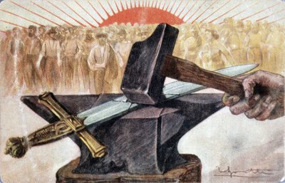 Allegorie van het socialisme met arbeiderssymbolen (aambeeld en hamer) door Unknown artist