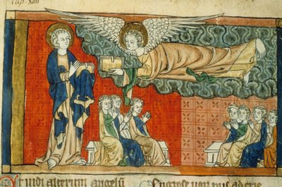 Allegorie van de val van Babylon (met engel) - Miniatuur uit de Middeleeuwen: Verzoek om toestemming van de Gemeentelijke Bibliotheek van Toulouse door Unknown artist