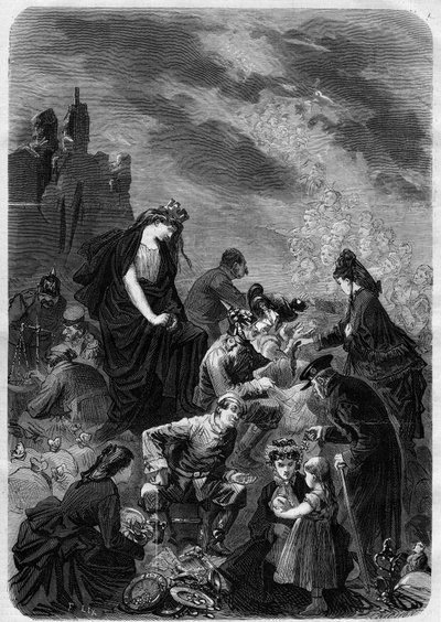 Allegorie: de patriottische inschrijving voor de ontwikkeling van het Franse grondgebied (Elzas en Lotharingen) onder de bezetting van Pruisen. Gravure in 