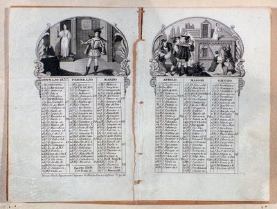 Almanak kalender van het jaar 1837 versierde scènes van de opera La sonnambula, door Vincenzo Bellini door Unknown artist