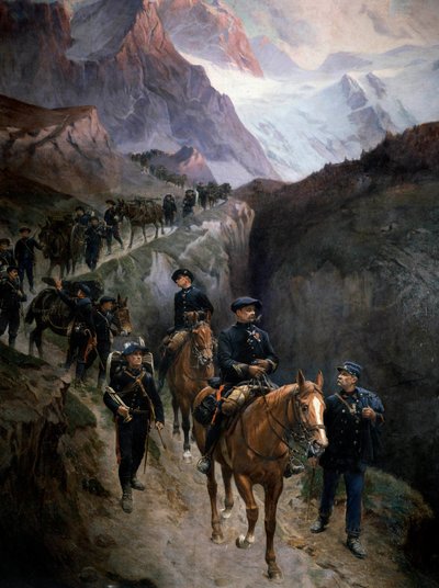 Alpenjagers in de bergen in 1890 door Unknown artist
