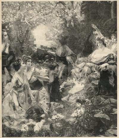 Amaterasu, godin van de zon - gravure door Paul François Quinsac - gravure van 1899 door Unknown artist