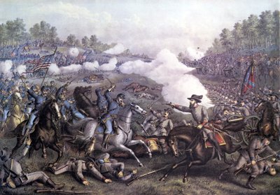 Amerikaanse Burgeroorlog (1861 - 1865): Slag bij Opequon of Derde Slag bij Winchester, Virginia 19 september 1864. Gravure van de 19e eeuw. door Unknown artist