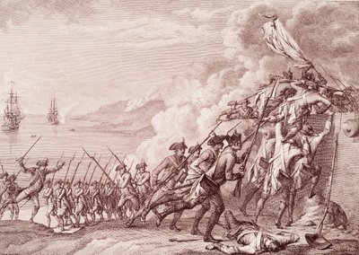 Amerikaanse Onafhankelijkheidsoorlog: De invasie van Dominica door het Franse leger op 7 september 1778 door Unknown artist