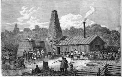 Een oliefabriek in Canada in 1867. door Unknown artist