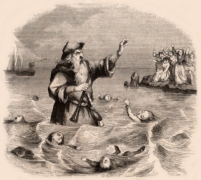 Een oude man verdrinkt kinderen in de zee, uit een populaire Duitse traditionele legende door Unknown