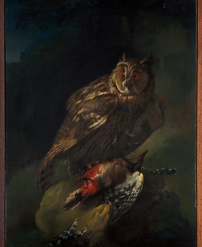 Een uil met zijn prooi door Unknown