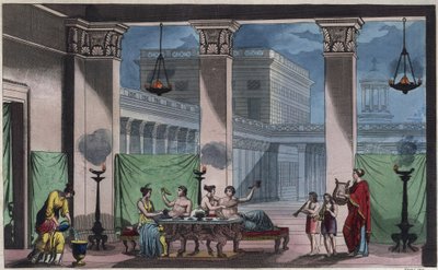 Oud Griekenland - Het Triclinium - gravure uit 