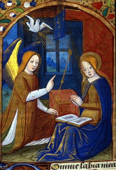 Aankondiging. 15e eeuws manuscript. Biblioteca Nazionale Braidense, Milaan. door Unknown artist