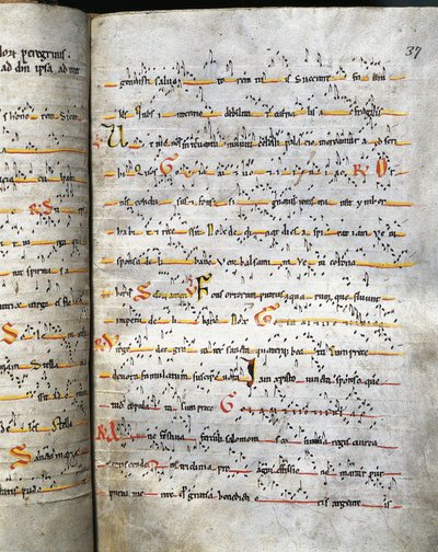 Antifonarium pagina uit de 12e eeuw. Barcelona, Monistrol de Montserrat. Klooster van Montserrat door Unknown artist