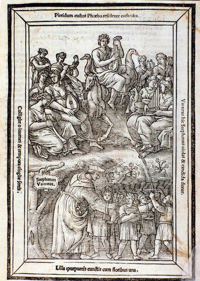 Apollo en de Muzen. Pagina uit Recanetum de musica aurea door Unknown artist