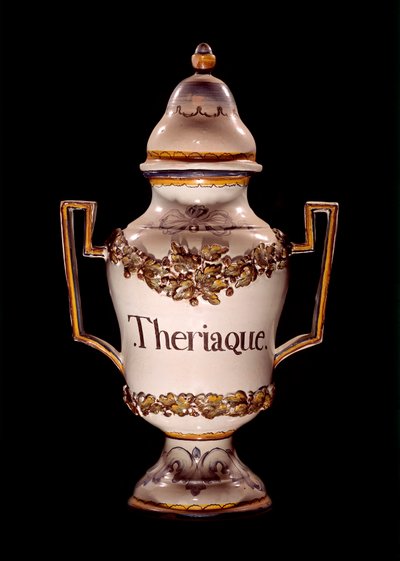 Apothekerspot met theriak, een oud middel tegen beten van wilde bieten. 17e eeuw Macon, Hotel Dieu door Unknown artist