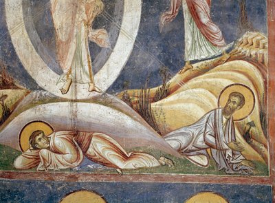 Apostelen Johannes en Jacobus Detail. Fresco van de Transfiguratie. 1164 Nerezi, Kerk van St. Clement, Macedonië door Unknown artist