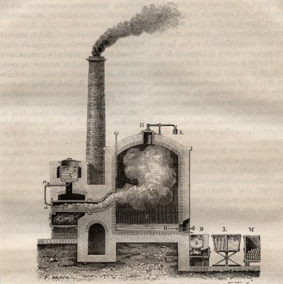 Apparaat van Michel de Marseille, voor de destillatie van ruwe zwavel - gravure in 