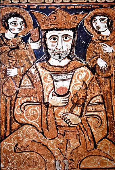 Arabonormandisch portret van Roger II van Sicilië (1095-1154) omringd door hoge dignitarissen. Schilderij op hout uit de 12e eeuw. Palermo, Cappella Palatina del Palazzo Reale (Palatijnse Kapel van het Koninklijk Paleis) Sicilië, Italië door Unknown artist