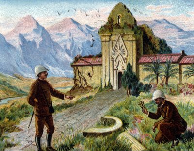 Archeologen in Cambodja. Chromolithografie uit de late 19e eeuw. door Unknown artist