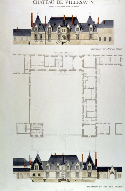 Architectuur van het Kasteel van Villesavin, Tou en Sologne, Loir et Cher (41) door Unknown artist