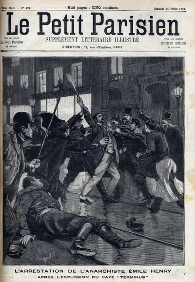 Arrestatie van de anarchist Emile Henry (1872-1894) na de explosie van het café 
