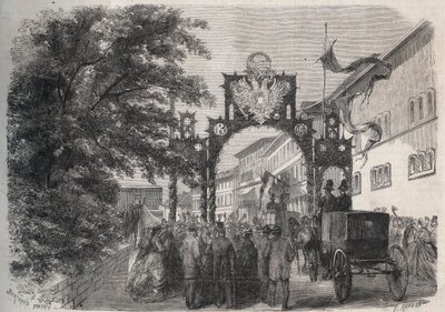 Aankomst van keizerin Elisabeth van Oostenrijk (Sissi) in Bad Kissingen (Spa) in 1865 (gravure in 