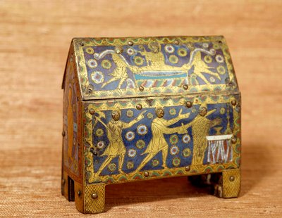 Kunstobject: Emaille jacht, goud en koper door Sint Thomas Becket (1118-1170), aartsbisschop van Canterbury. Ca. 1200. Dim. 0,16x0,142 m. Parijs, Nationaal Museum van de Middeleeuwen, Thermen van Cluny door Unknown artist