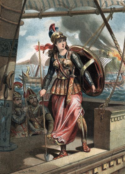 Artemé Iere (V eeuw v.Chr.) ging naar de Slag bij Salamis (480), samen met Xerxes I. in "El Culto de la Hermosura" door Juan Justo Huguet, Molinas Hermanos uitgevers door Unknown artist