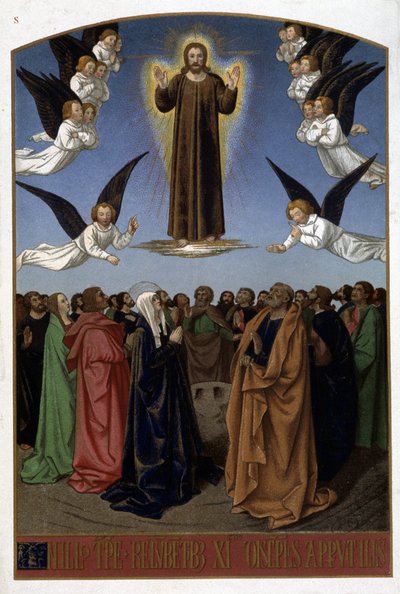 Hemelvaart van Christus (Engelen, Jozef, de Maagd), n.d. uit 16e-eeuws document door Unknown artist