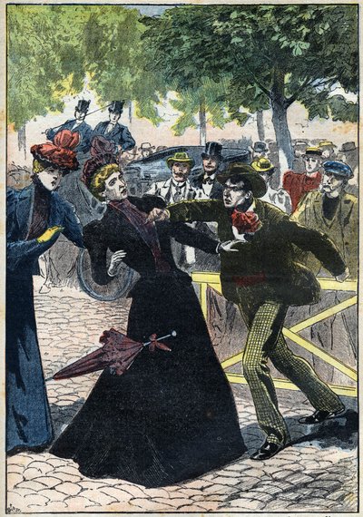 Moord op Keizerin Elisabeth van Oostenrijk (Sissi) door de Italiaanse anarchist Luccheni in Genève in 1898. Illustratie uit 1898. Privécollectie door Unknown artist