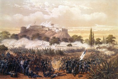 Bestorming van Chapultepec in september 1847 tijdens de oorlog tussen de Verenigde Staten en Mexico. Gravure uit 1850 door Unknown artist