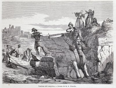 Assyrische gevleugelde stier op de site van Nineveh - in 