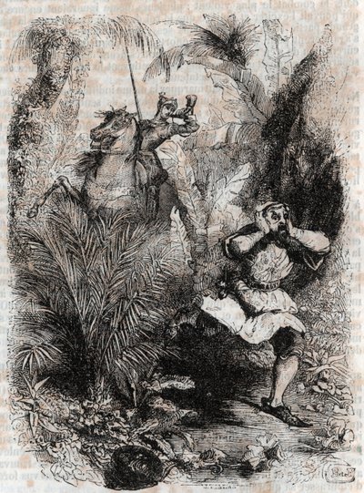 Astolphe laat Caligorant vluchten - gravure uit 1851 van 