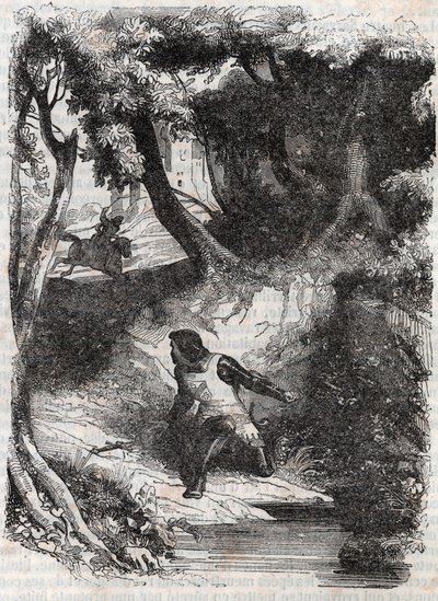 Astolphe aan de rand van een fontein - gravure uit 1851 van 